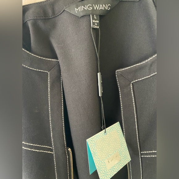 Ming Wang NWT Black Zip-Up Jacket with White Stitching Size L - Picture 9 of 9